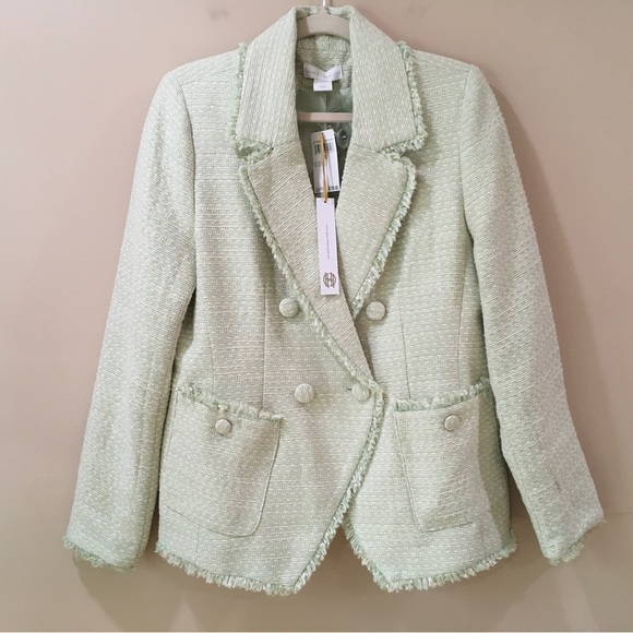 House of Harlow 1960 Pistachio large Green tweed Double-Breasted Blazer - Picture 1 of 7
